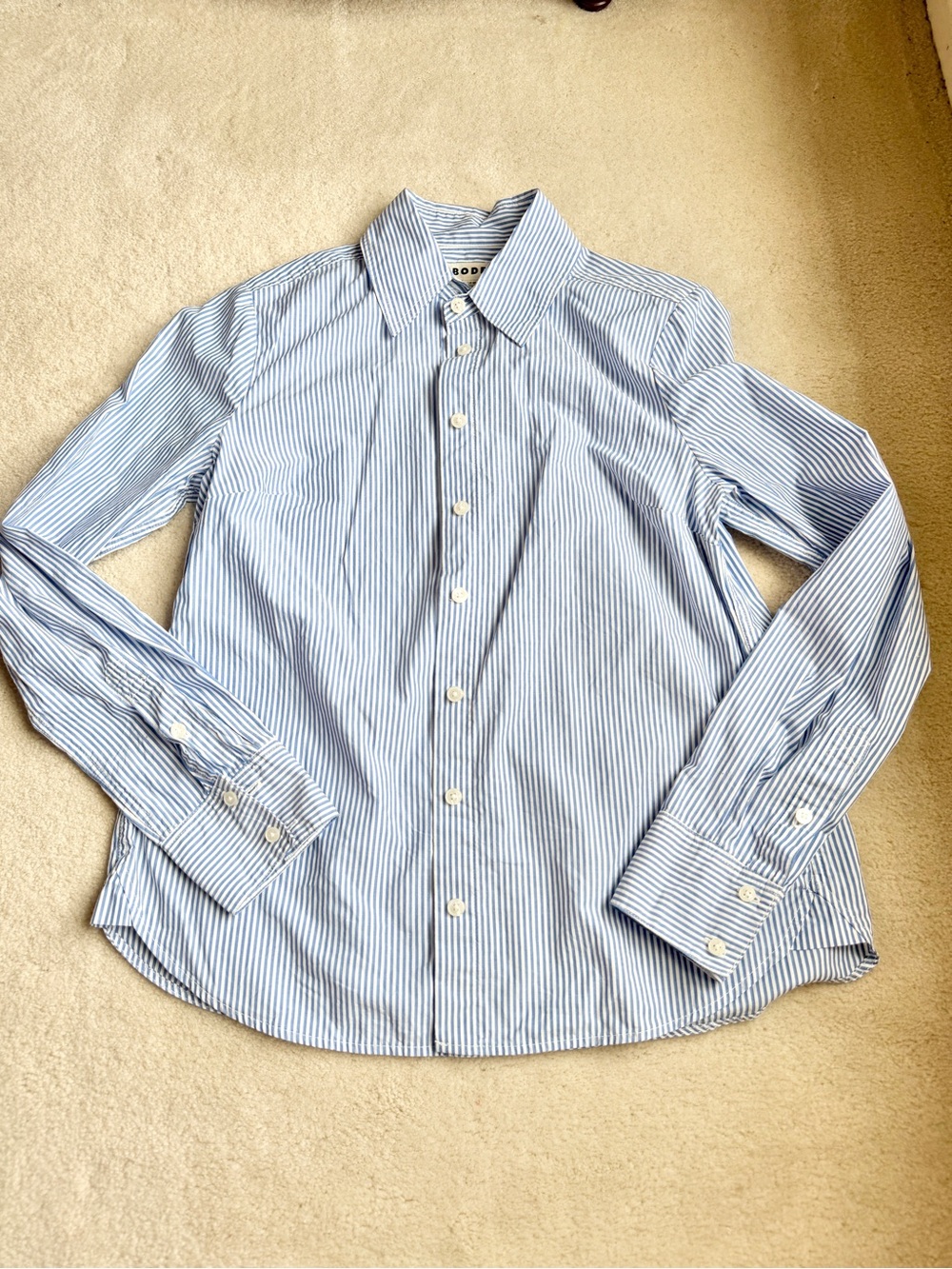 Boden Sienna Cotton Shirt Blue White Vertical Stripe Button-Down Size 4